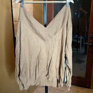 Leith Tan V Neck Wool Cotton Blend Sweater Size 2X NWT